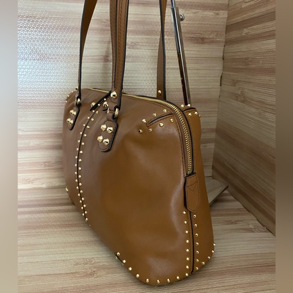 Michael Kors Uptown Satchel Tote Bag Brown Studded like new - Picture 5 of 15